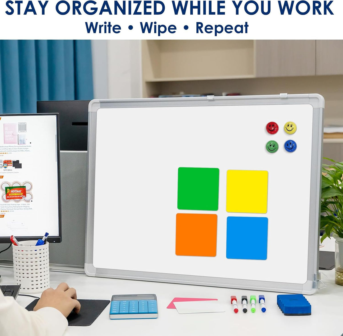 Whiteboard Set, 24x18 in White Board Dry Erase for Wall with Magnetic Notes