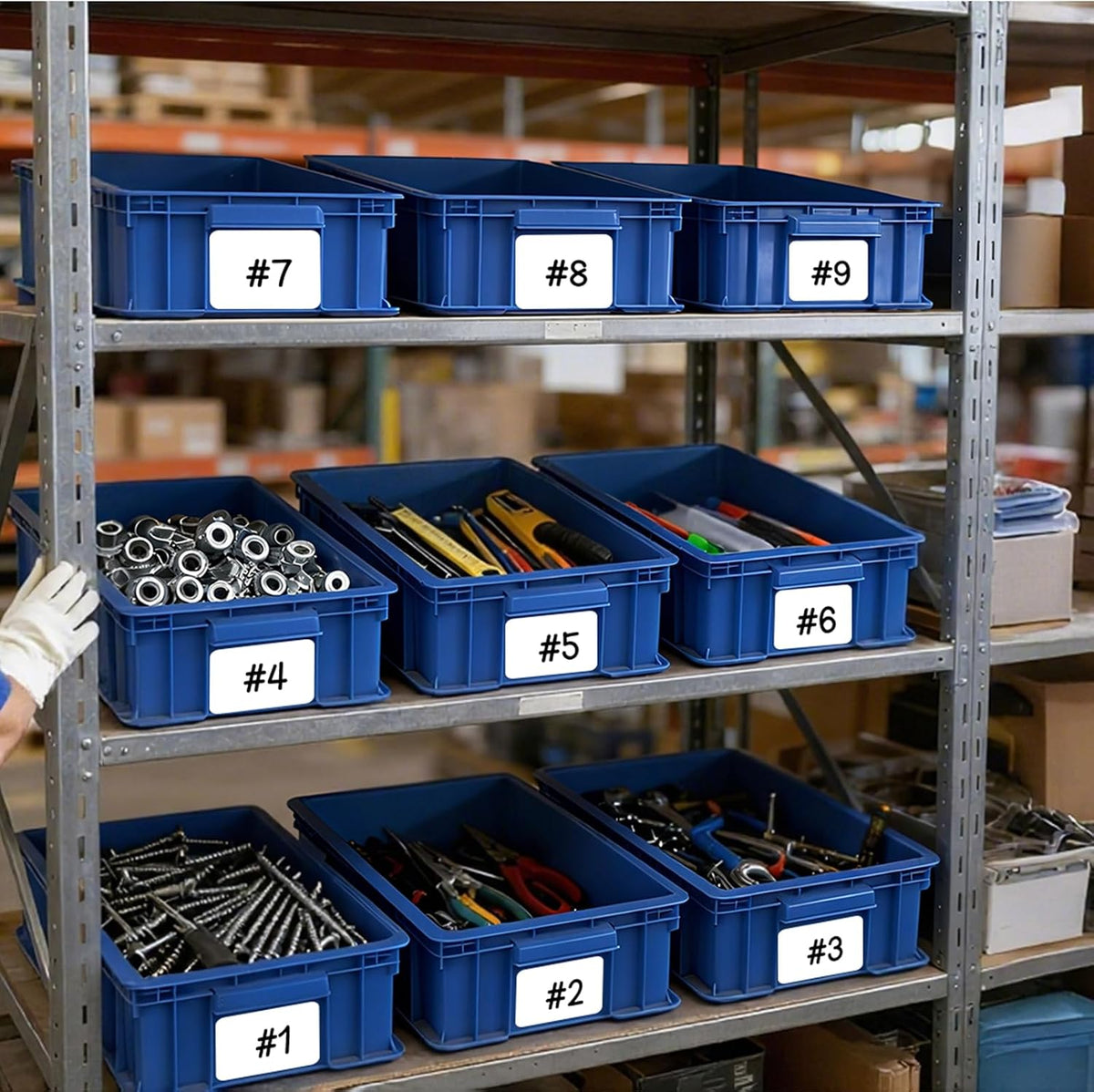 heavy duty part bins, stackable tool storage bin on a desk or shelf
