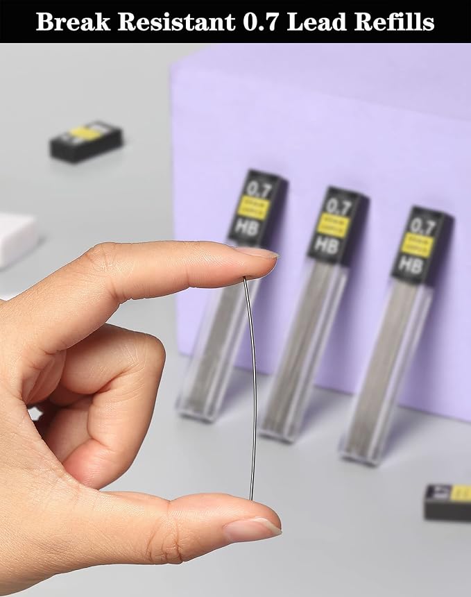 Lifreer 0.7 Lead Refills, Unbreakable 0.7 mm Lead Refills and 2 Premium Erasers - Image 2