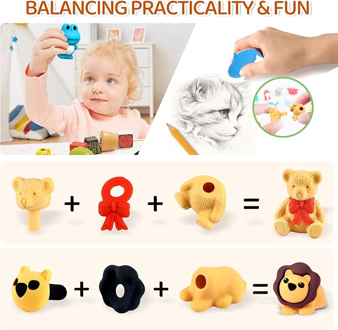URSKYTOUS 36Pcs Animal Erasers Kids Desk Pets Pencil Erasers 3D Puzzle Bulk - Image 5