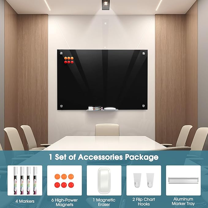 MaxGear Glass Whiteboard Wall Mounted, Frameless Magnetic Dry Erase Board - Image 3