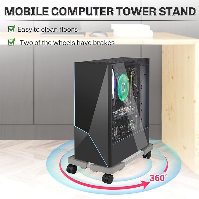 Liitrton Mobile CPU Stand with 4 Locking Casters, Ventilated PC Tower Stand - Image 3