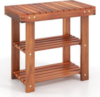 tangkula acacia wood 3-tier shoe rack bench, walnut, main product view