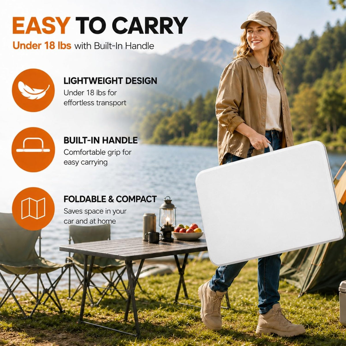 6ft Folding Table Heavy Duty 350 LBS Capacity Foldable Table with 18% Thicker...