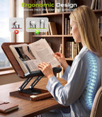 LOXP Book Stand with Storage, 360° Rotating Cookbook Stand, Ergonomic | Adjustable height angle,Hands-free, anti-slip base, Elastic Page Clips for Laptop Tablet, Foldable for Kitchen School