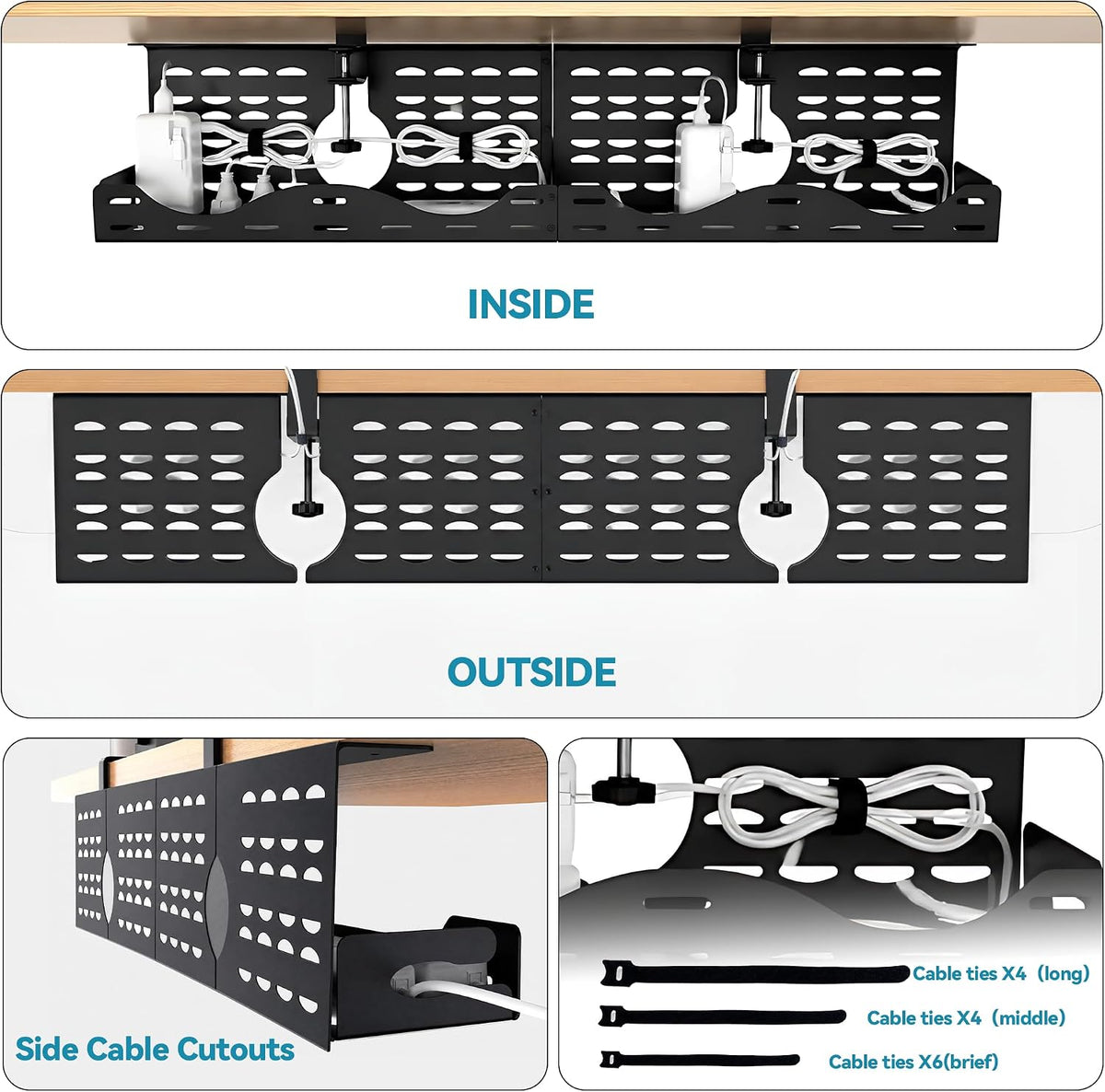 Under Desk Cable Management Tray, Expandable Metal Organizer