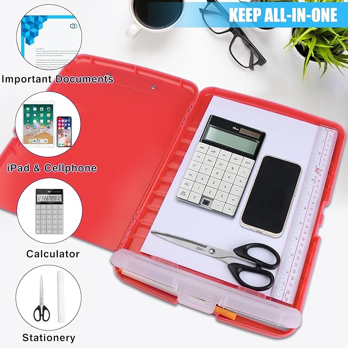 Red Plastic Clipboard with Storage, TFDLCG zm High Capacity Clip Boards 8.5x11 - Image 2