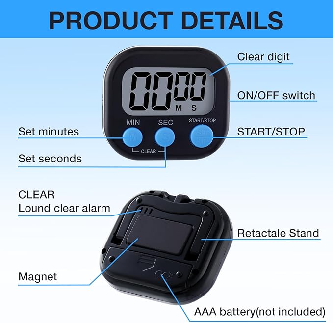Leumoi 24 Pcs Digital Kitchen Timers Magnetic Back Timers Bulk Large Screen - Image 3