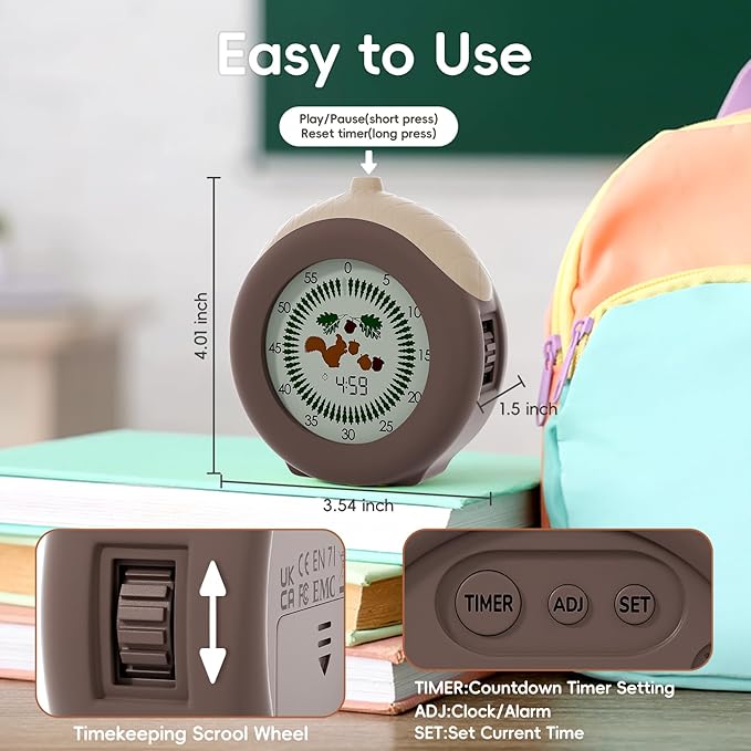 Visual Timer for Kids, 299-Minute Cute Kids Squirrel Timer, ADHD Autism Toddler - Image 5