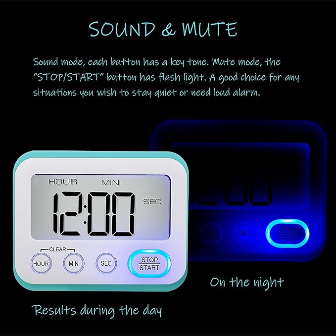 Digital Kitchen Timer Magnetic Loud Alarm, Large LCD Screen Silent/Beeping - Image 3