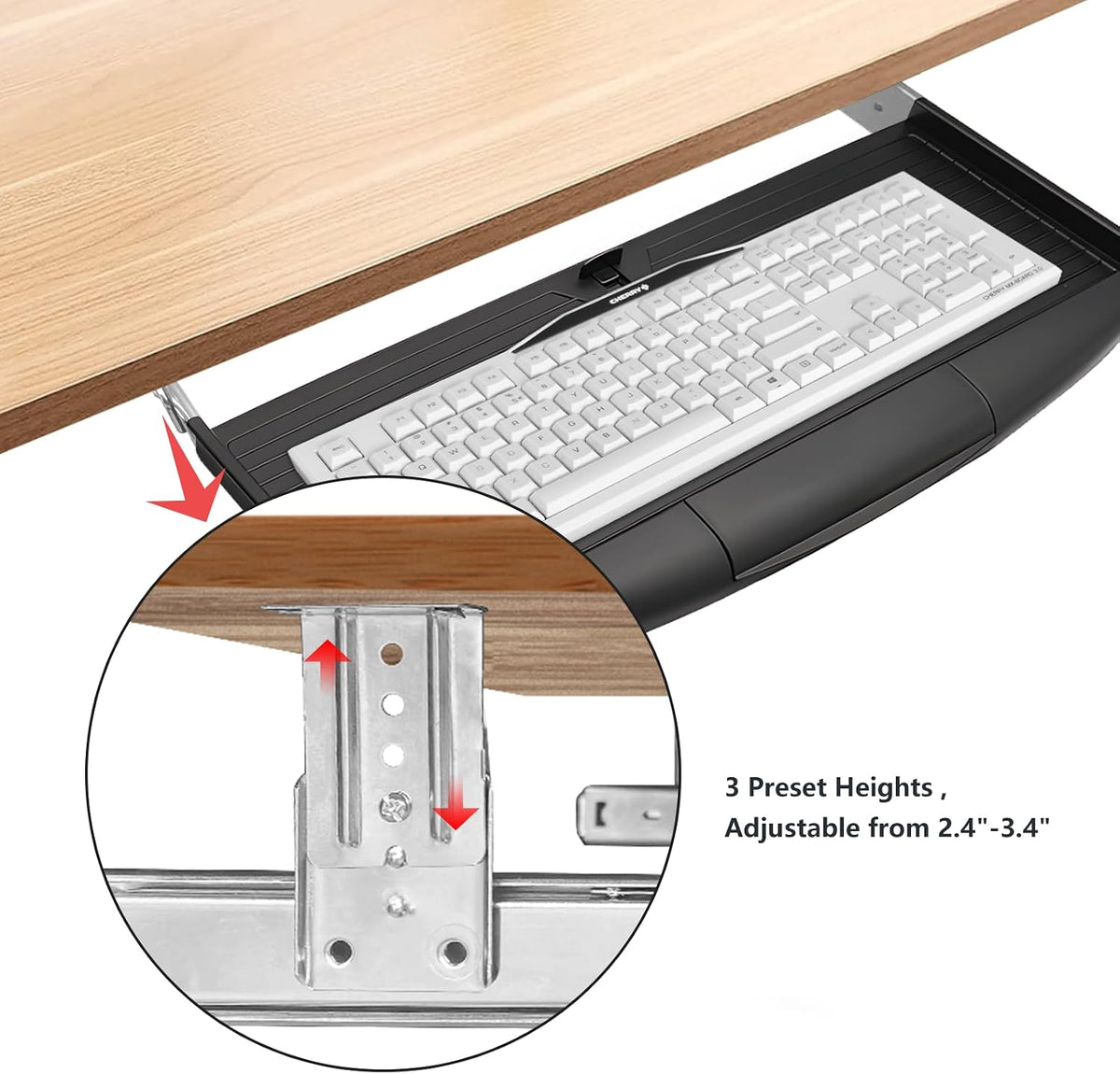 22"Wx11"D Under Desk Keyboard Tray Slide Out, Pull Out Keyboard Tra...