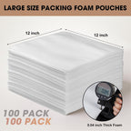100 Pack Dish Packing Supplies for Moving, 12x12 Inch Cushion Foam Pouches | Large Foam Wrap Pouches Protecting Mugs,Cups,Glass,Frames,China and Dishes, Moving Supplies for Dishes