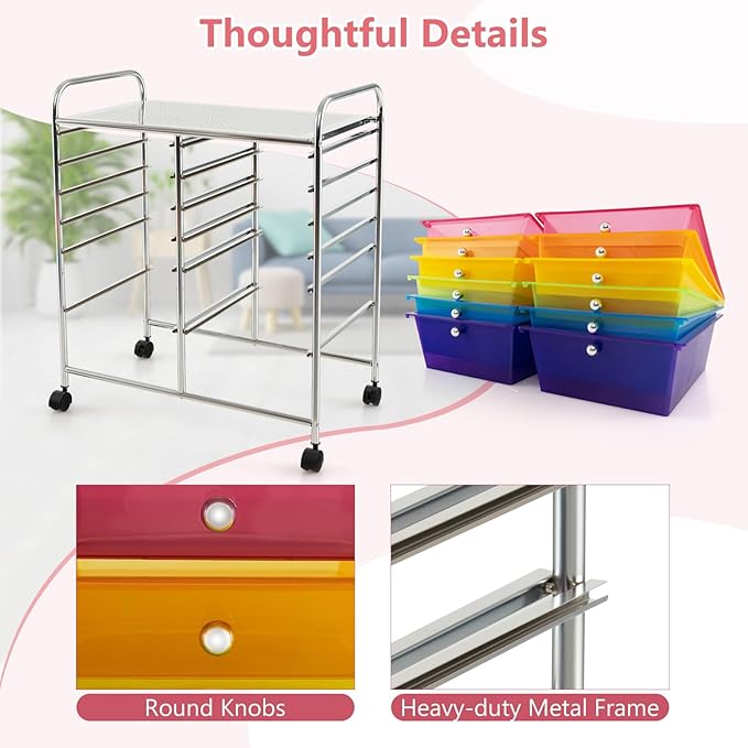 Happygrill 12-Drawer Rolling Storage Cart, Utility Cart - Image 4