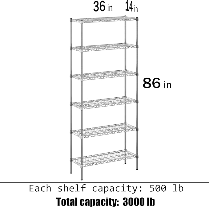 Regal Altair 14" Deep x 36" Wide x 86" Height Wire Shelving Kit | 6-Tier | NSF - Image 3