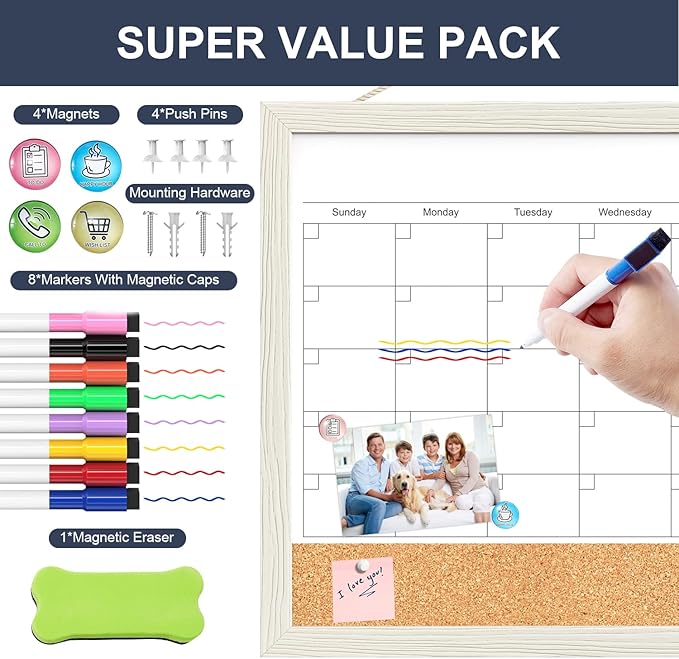Calendar Whiteboard for Wall, TANKEE 17x13 Inches Whiteboard Calendar Cork - Image 5