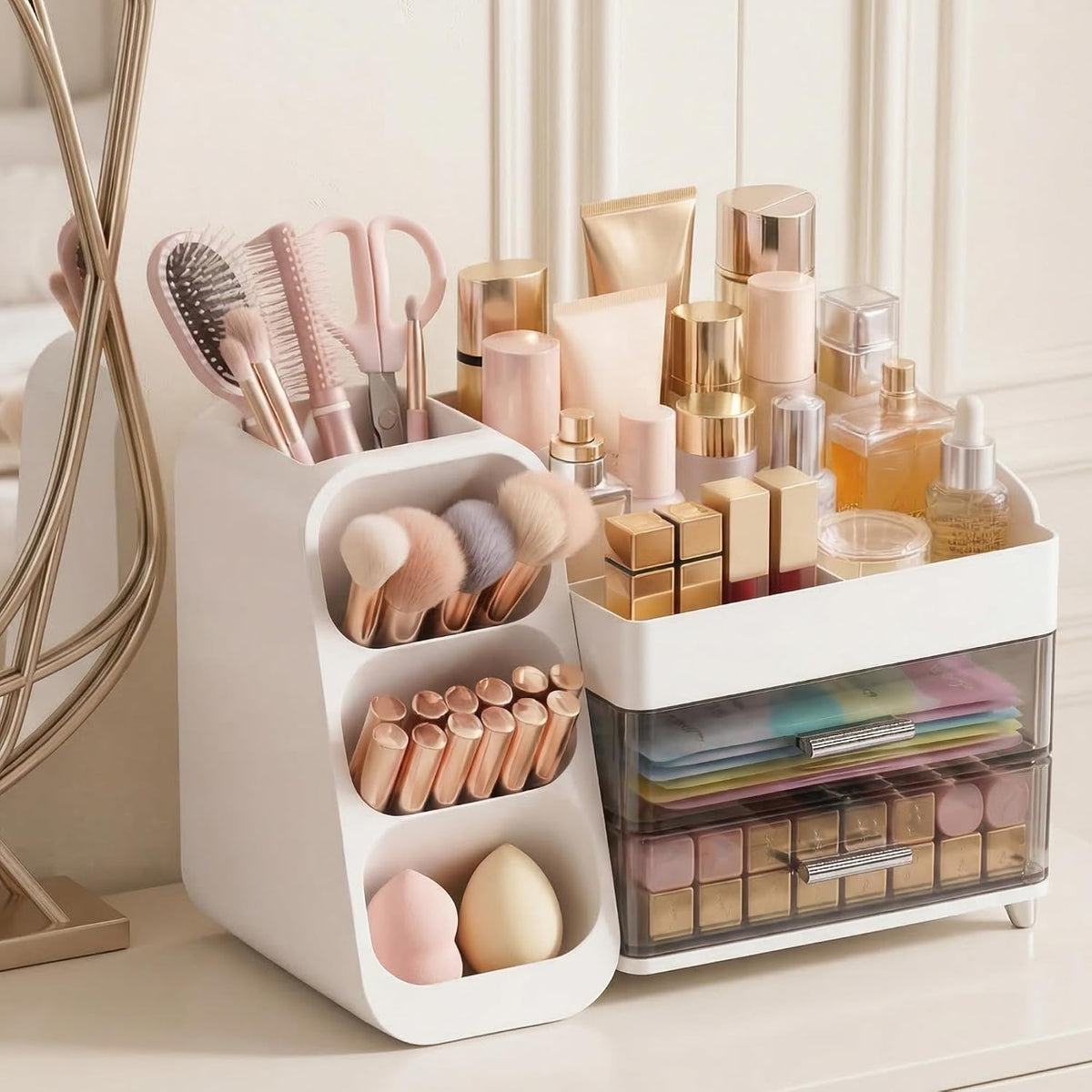Large Capacity Makeup Organizer Countertop with Makeup Brush Holder for Vanit...