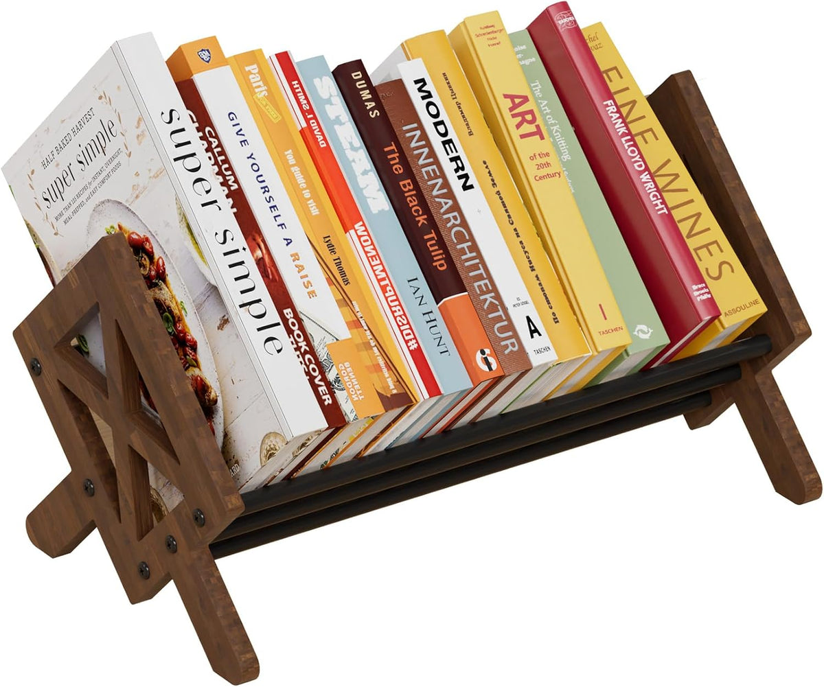 Desktop Bookshelf Organizer, Wood Office Tabletop Book Storage Rack, Tilting ...