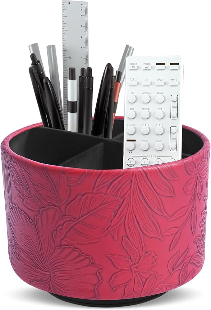 Hennaja Round Leather Art Supply Organizer, Remote Control Holder, 360 Degree by Hennaja