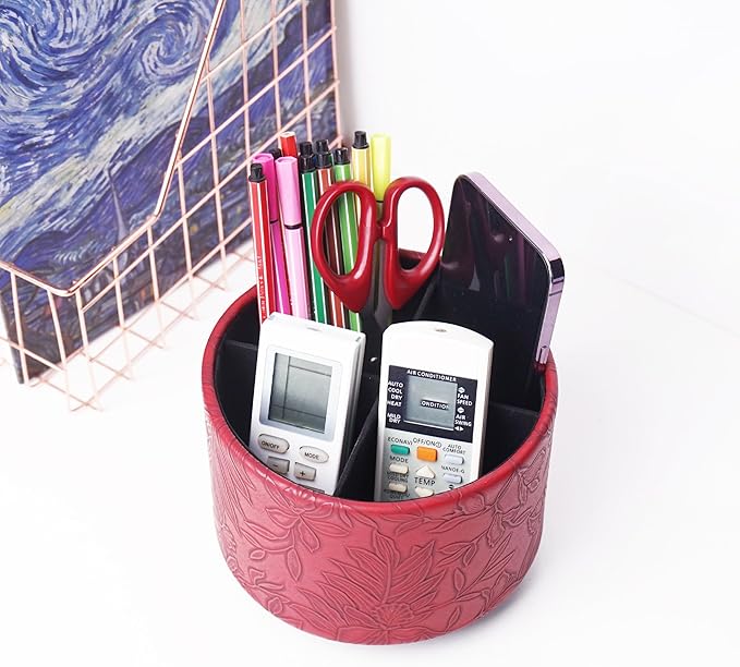 Hennaja Round Leather Art Supply Organizer, Remote Control Holder, 360 Degree - Image 6