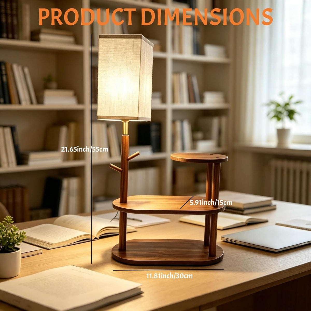 22" Desk Table Lamp with LED Bulb for Bedroom, Unique Wooden Tree Trunk