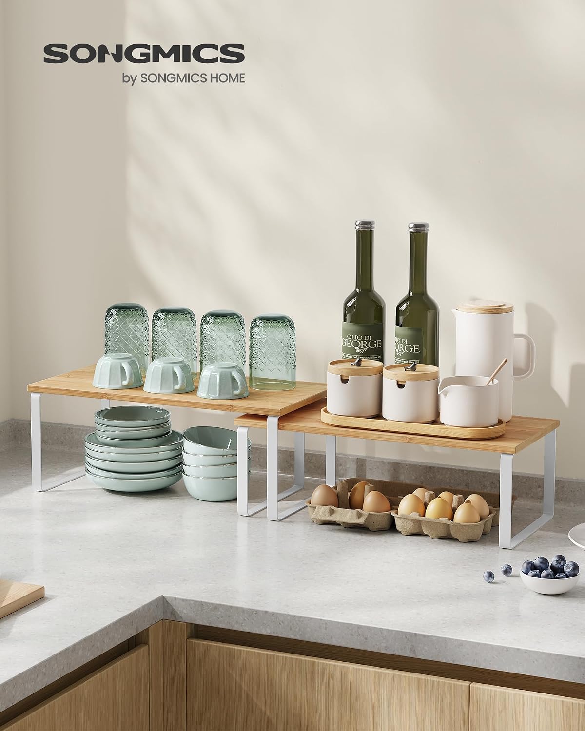 SONGMICS Cabinet Organizer Shelf, Set of 2 Spice Rack, Kitchen Storage