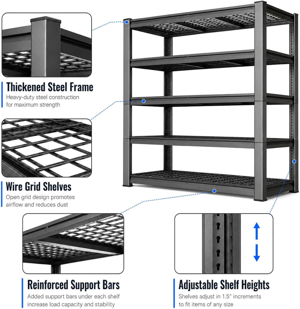 tote storage rack, garage shelving heavy-duty storage bin, close-up detail