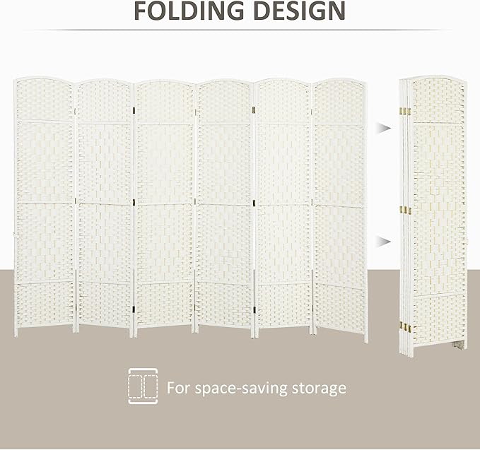 HOMCOM 6 Panel Room Divider, Hand-Woven Freestanding Wall Partition - Image 3