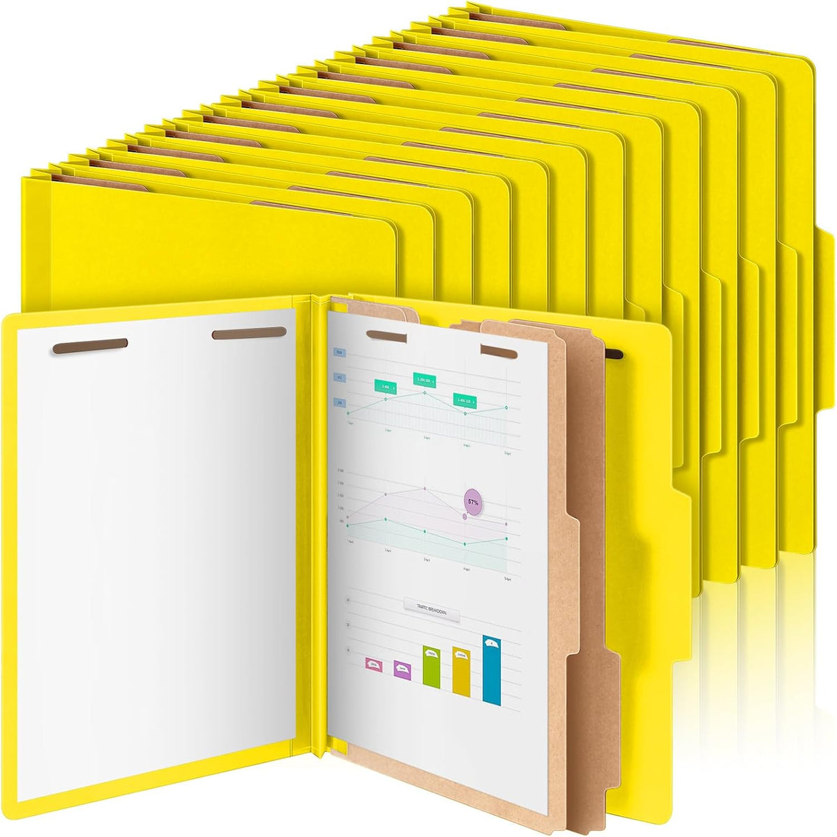 Skyygemm 60 Pcs Classification Folders Letter Size, 2 Divider Pressboard File