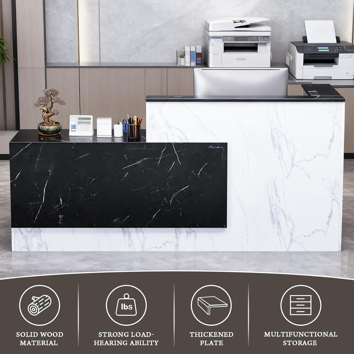 L-Shaped Large Wooden Reception Desk, Modern Front Desk Reception Counter wit...
