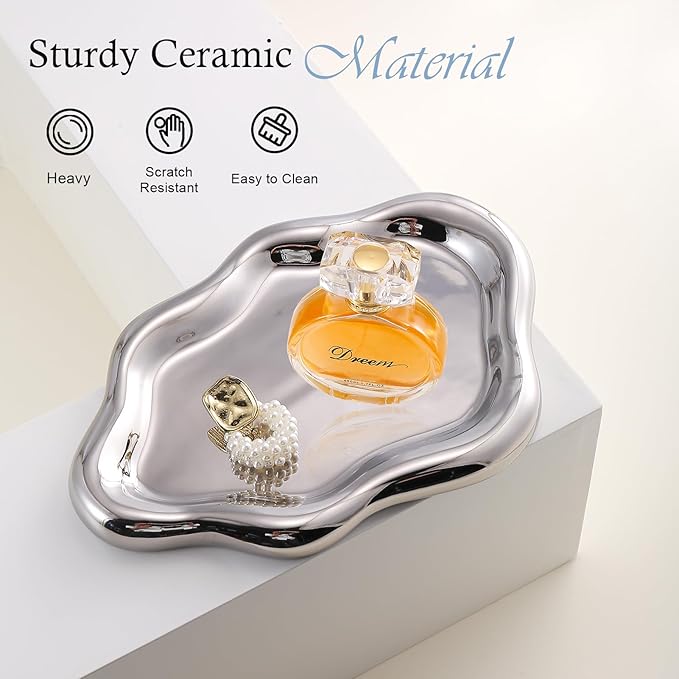 CCINPPY Ceramic Jewelry Tray Trinket Dish, Decorative Cloud Vanity Key Tray - Image 5