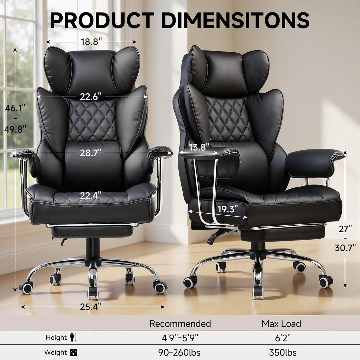 COMHOMA Big and Tall Office Chair, High Back Leather Gaming Chair with Footre...
