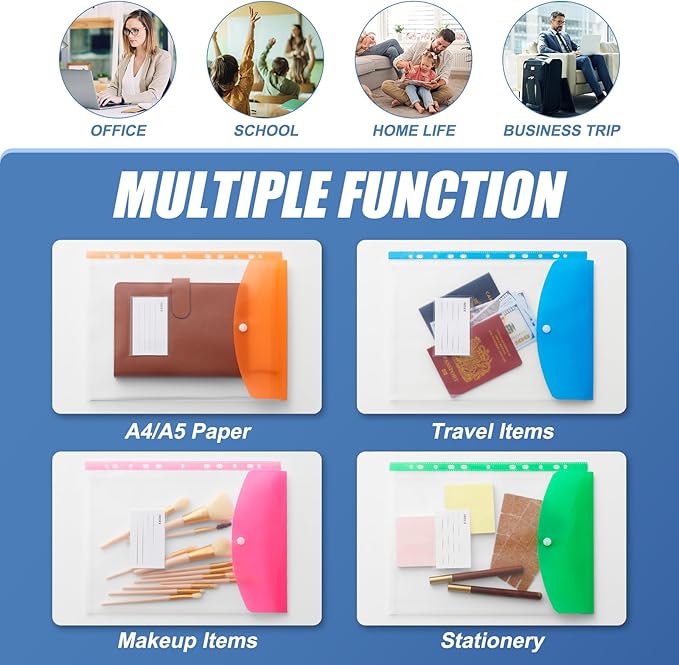 Binder Pocket Organizer Folders, 12 Pack Expandable Files Bag Plastic Envelopes - Image 7