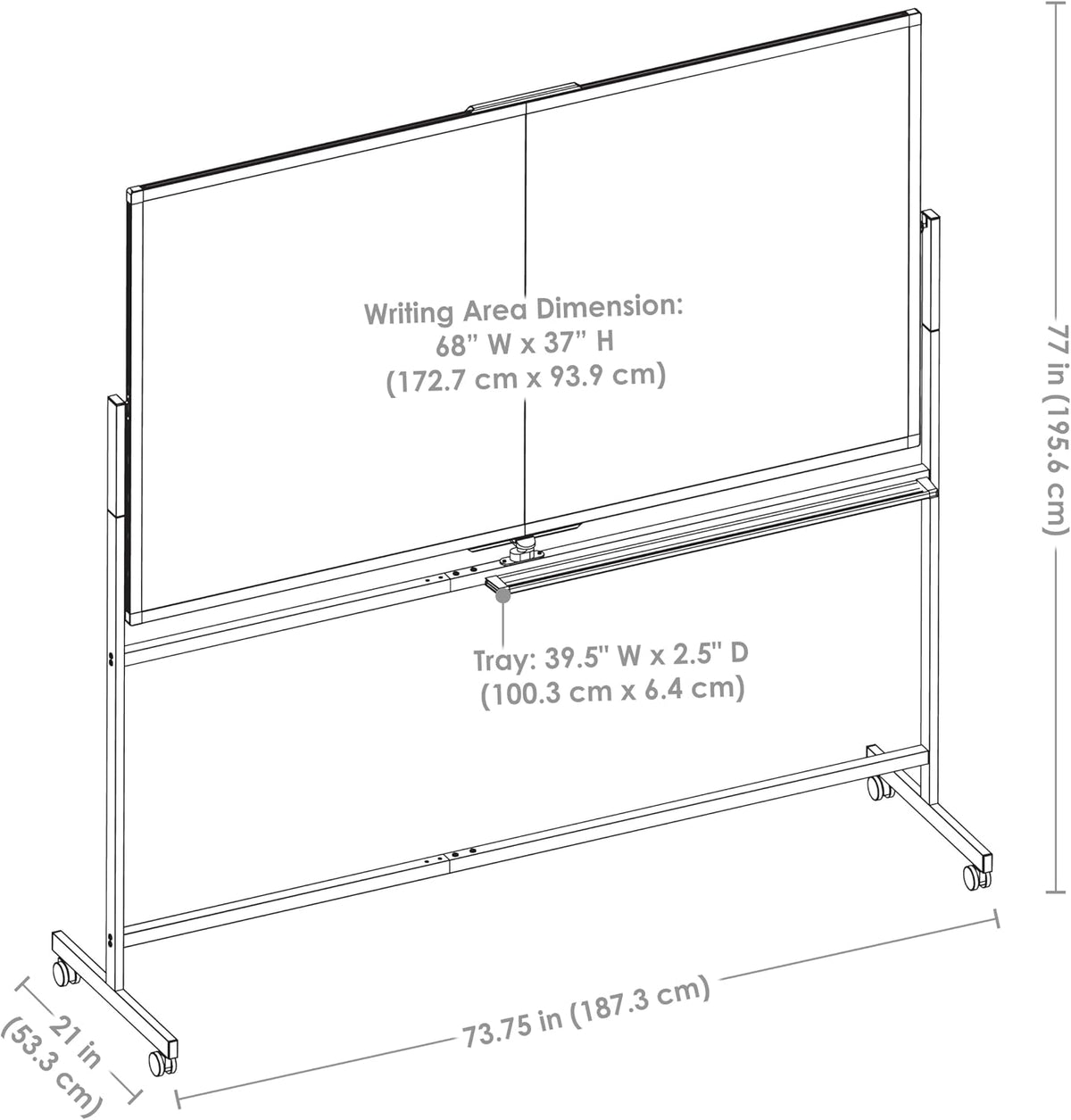 Sunnydaze Rolling Magnetic Whiteboard - 68" x 37" Double-Sided Dry ...