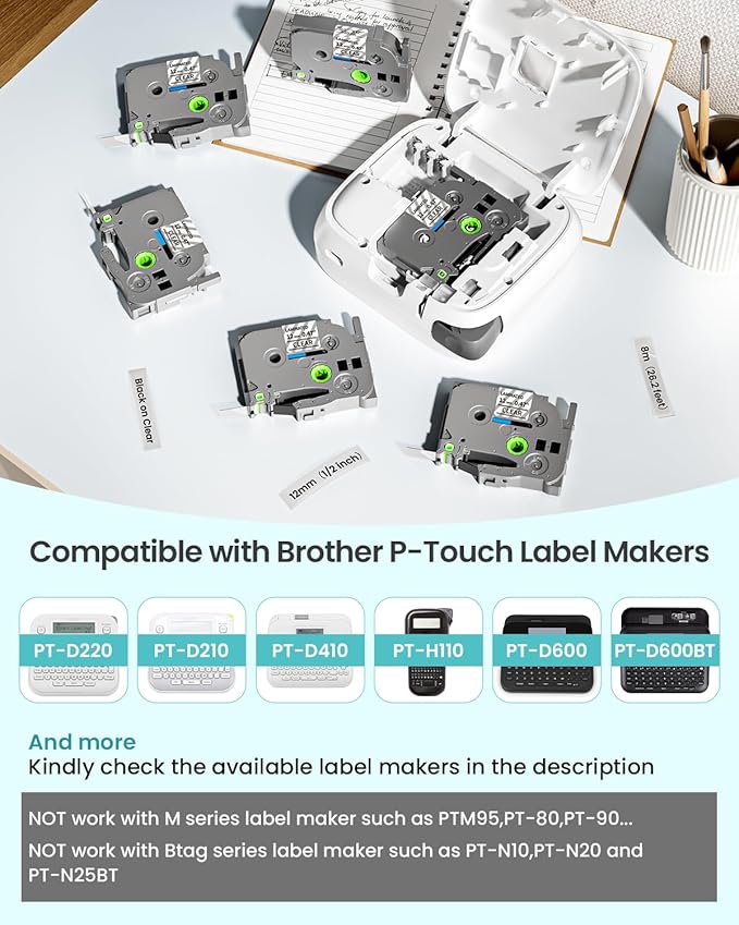 6-Pack Label Maker Tape 12mm 0.47" Clear TZe-131 Replacement - Image 2