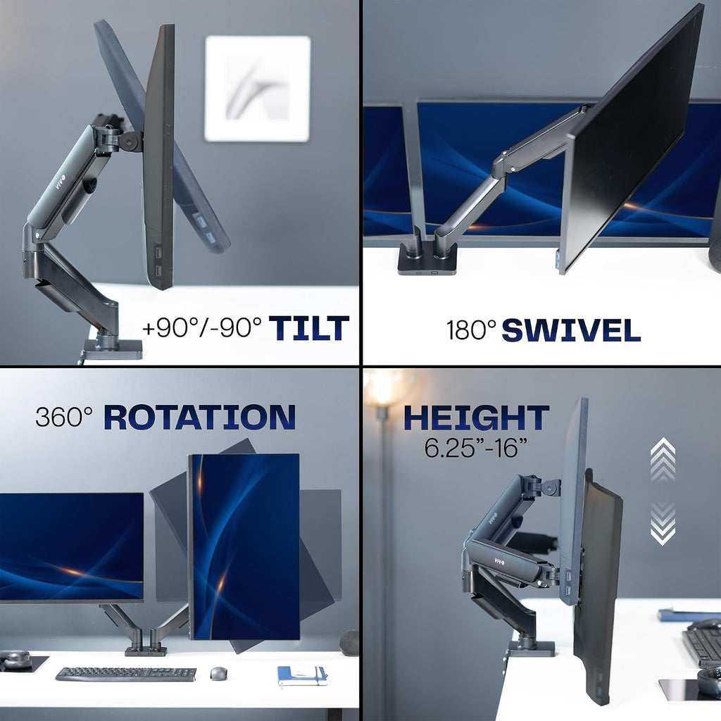 vivo dual monitor stand, fully adjustable arms for, front angle view
