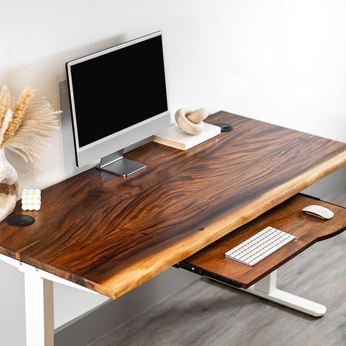 Standing Desk with Keyboard Tray – Walnut Solid Wood Desk, Natural Live Edge - Image 8