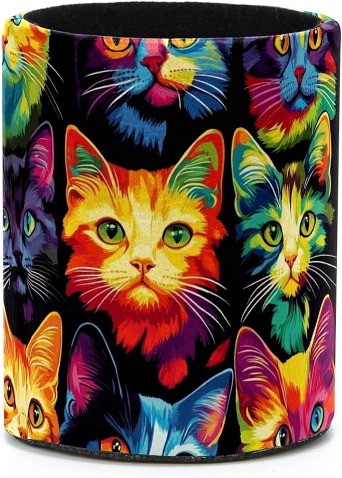 Leather Pen Holder for Desk, Colorful Cat Pattern Pencil Cup Desktop Organizer by Unknown