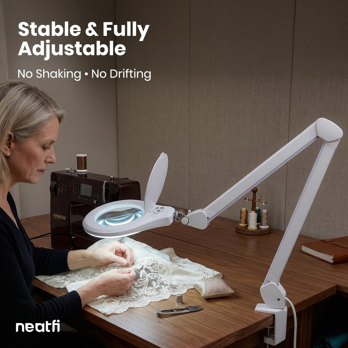 Neatfi Elite LED Magnifying Lamp, 6-Inch 2.25X/4X Lens, Clamp (White)