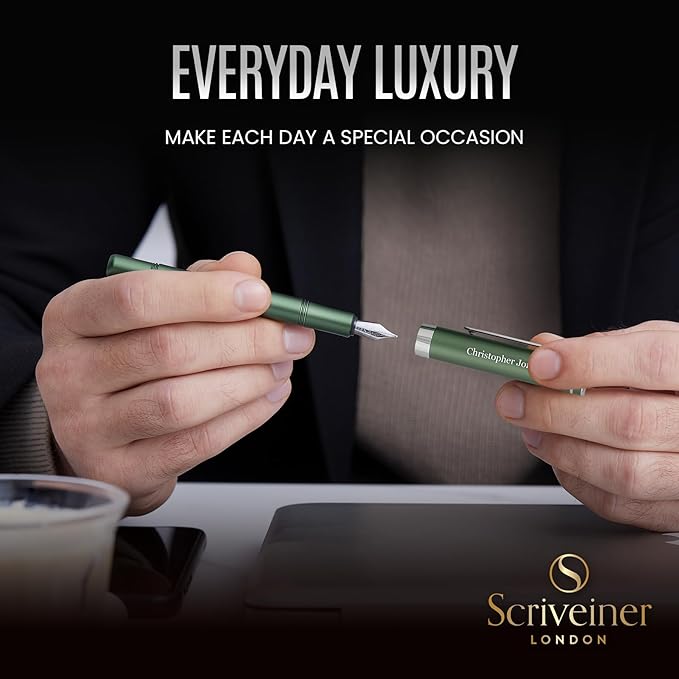 Scriveiner Personalized Luxury EDC Fountain Pen, Stunning Matt Green Pocket Pen - Image 8