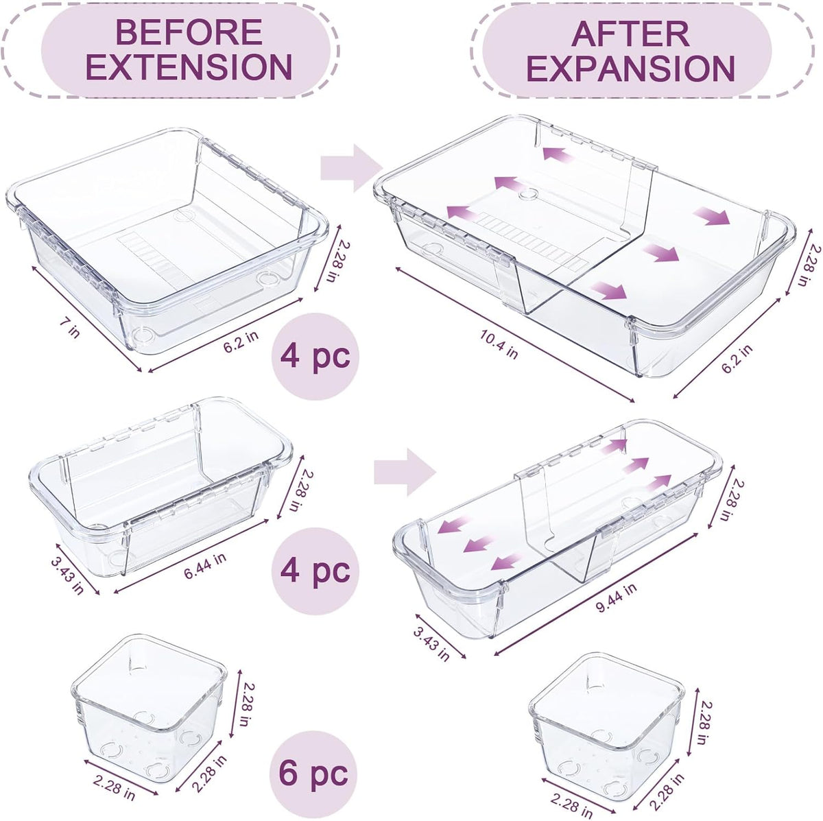 14 Pcs Adjustable Drawer Organizer, Clear Drawer Organizer Expendable