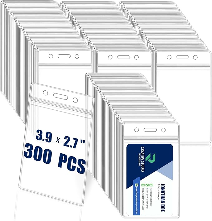 300 Pack Name ID Badge Holder, Plastic Badge Holder by Cologo