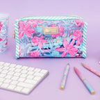 Lilly Pulitzer Vinyl Pouch, Beachside Haven | Cute, Semi-Clear, Water Resistant, Zipper Bag Pencil Case for Stationery, Small Toiletries, and Makeup