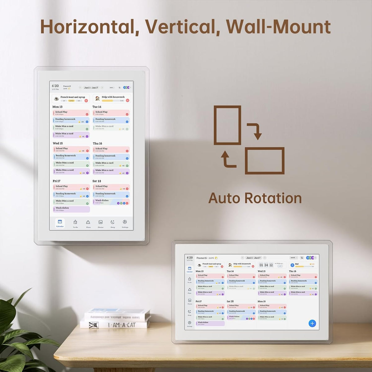 15.6" Digital Calendar Wall Touch Screen, Chore Chart, Photo Frame, Refills | Real-time Google, Outlook and iCloud sync keeps every family member organized, with meal planning and no subscription fees.