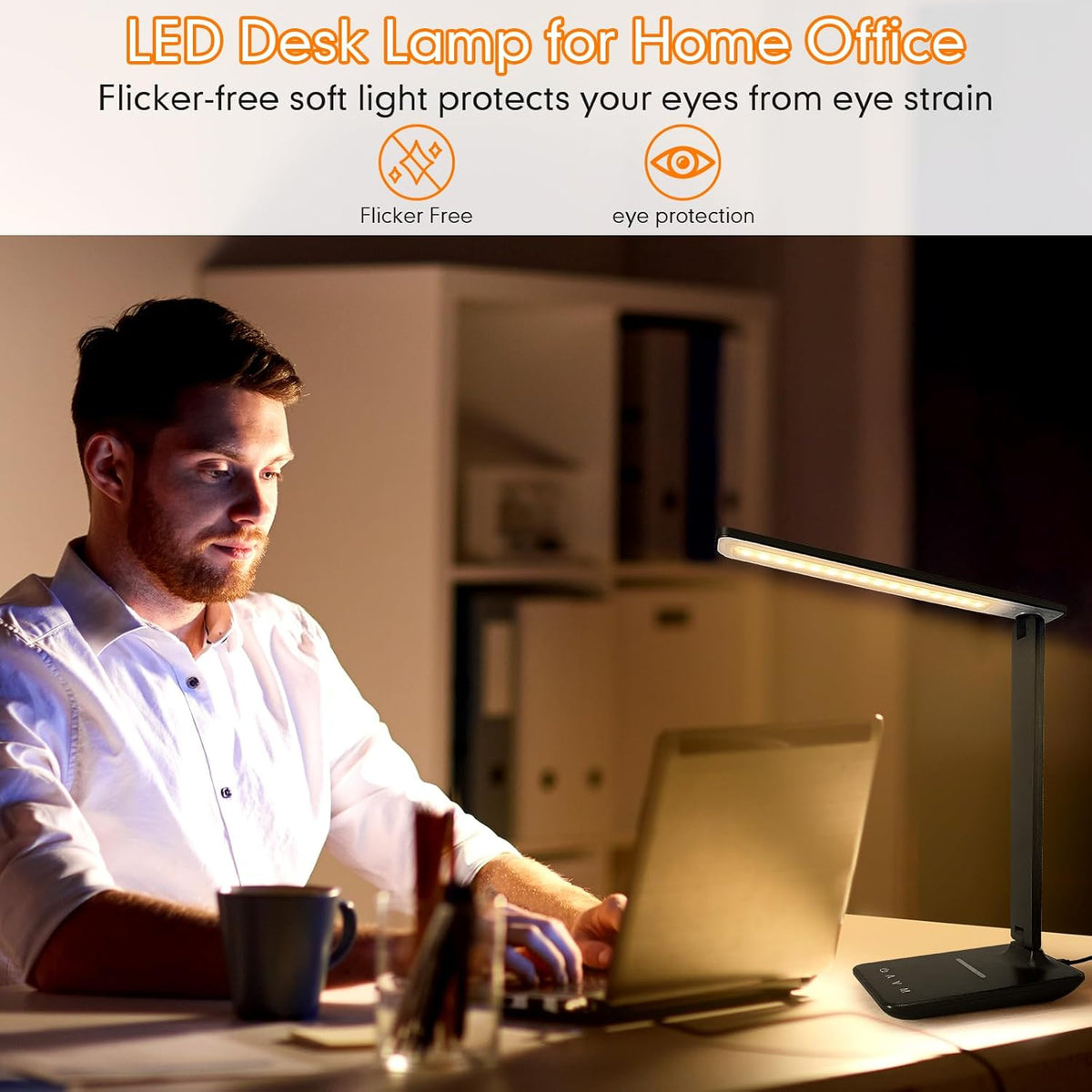 White crown LED Desk Lamp with 15W Wireless Charger & USB Port, Dimmable ...