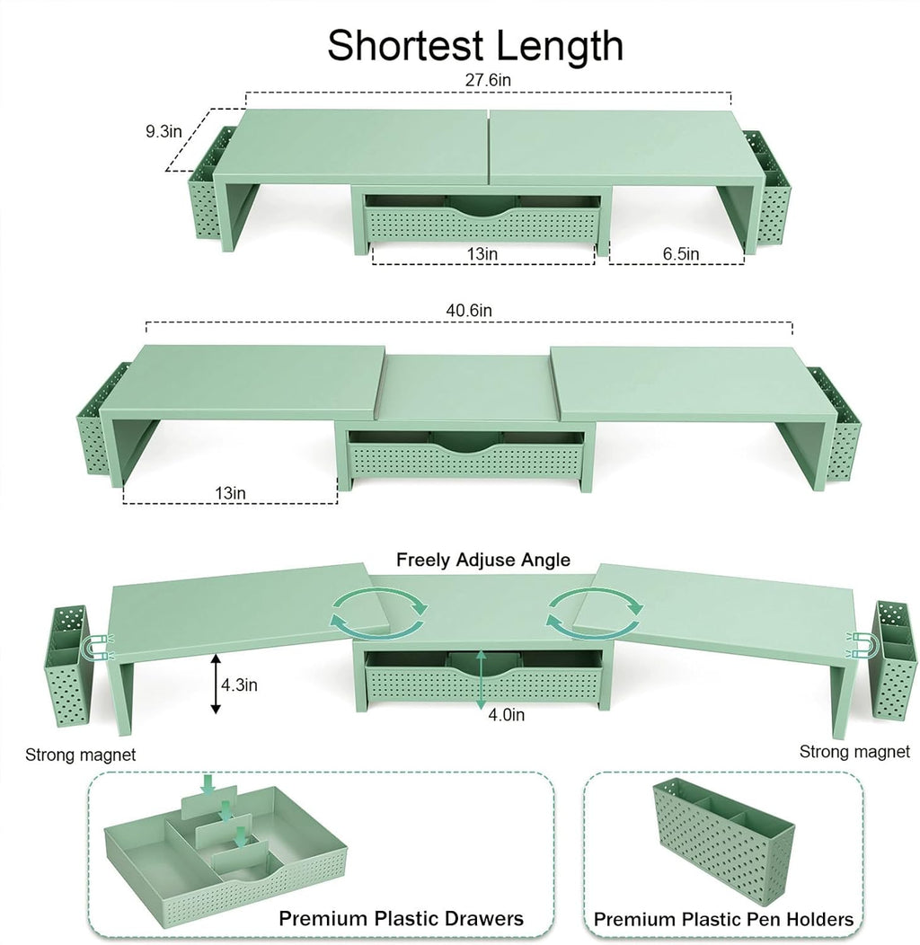 gianotter dual monitor stand riser with drawer and, side view