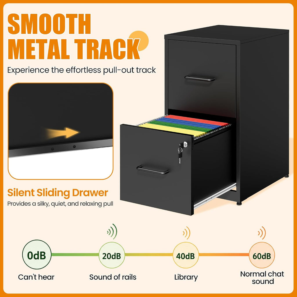 2 Drawer File Cabinet with Lock, Metal Vertical File Cabinets for Home Office, Office Furniture for Organization Hanging Legal/Letter/A4, Office File Cabinet Storage Cabinet, Require Assembly, Black | Black Steel Locking Vertical File Cabinet, Hanging