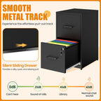 2 Drawer File Cabinet with Lock, Metal Vertical File Cabinets for Home Office, Office Furniture for Organization Hanging Legal/Letter/A4, Office File Cabinet Storage Cabinet, Require Assembly, Black | Black Steel Locking Vertical File Cabinet, Hanging