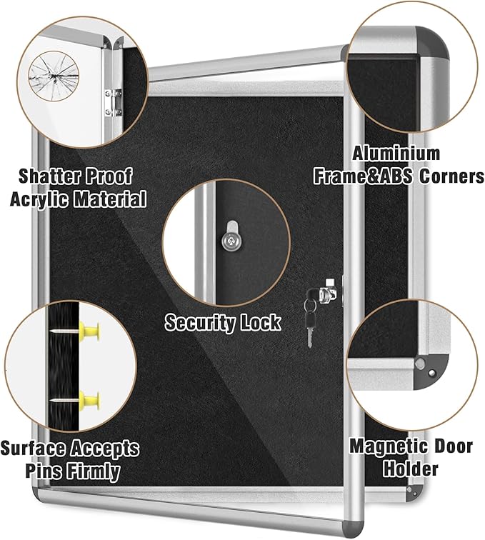 Mifuro 28"x26" Enclosed Bulletin Board, Lockable Weather-Resistant Aluminum - Image 3