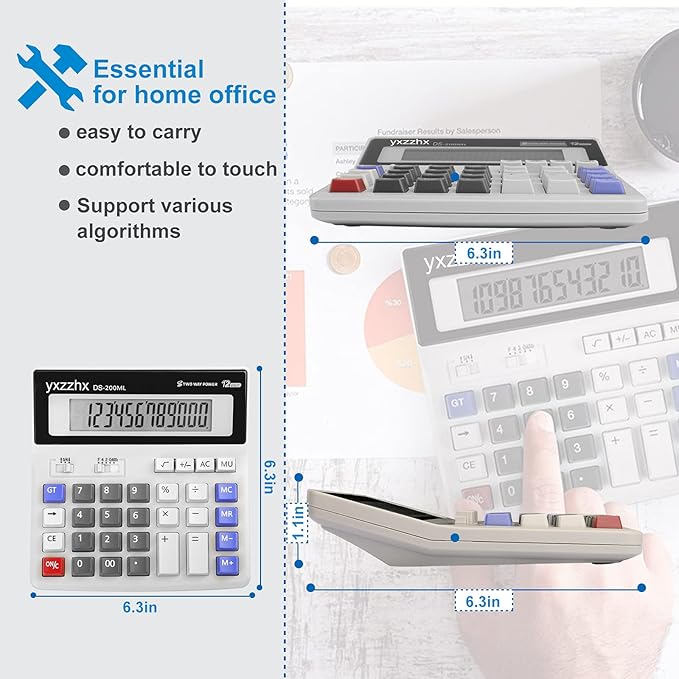 Desk Calculator 12 Digit Extra Large 4.3-Inch LCD Display, Two Way Power - Image 3