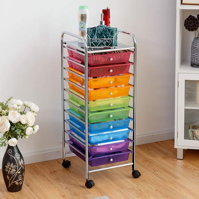 Giantex 10 Drawer Rolling Storage Cart Scrapbook Paper Office School Organizer - Image 2